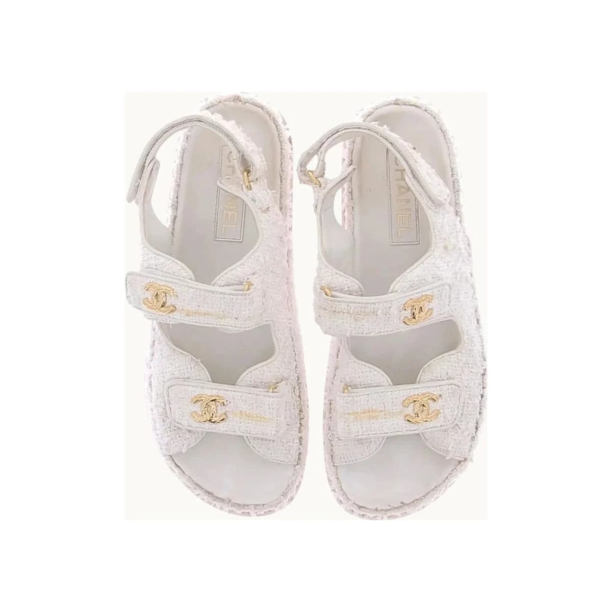 WHITE TWEED SANDALES
